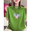Women's Black Short-Sleeve Summer T-Shirt - Loose Fit, Slimming, Letter Print, Age-Reducing
