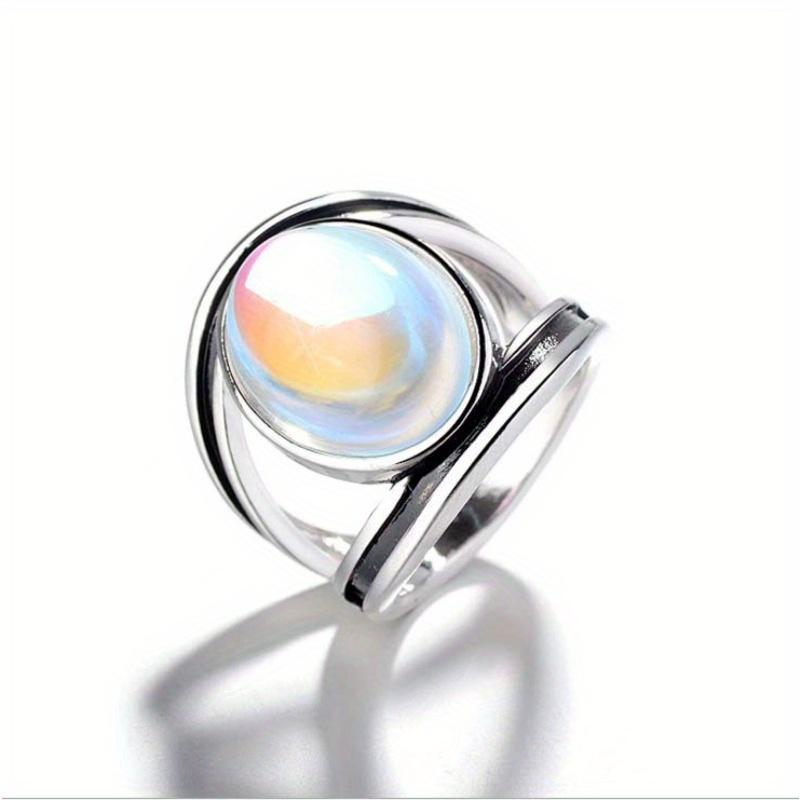 1 Bague à la mode incrustée de zircon synthétique coloré, Bague rétro exagérée en époxy