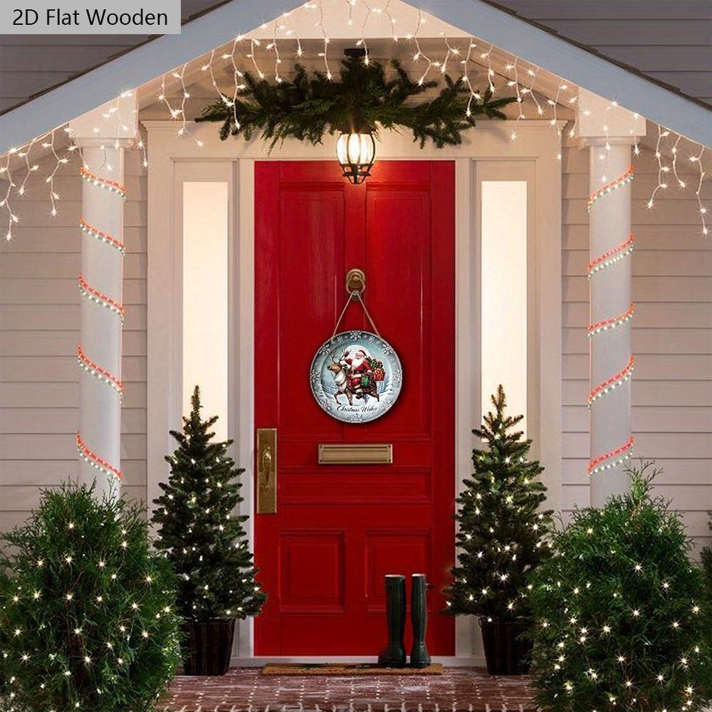 Rustikales Weihnachts-Holzschild mit Weihnachtsmann- und Elchmuster - Navidad Rundes Schild für Haustür, Wandbehang-Dekor - Idealer Weihnachtsschmuck