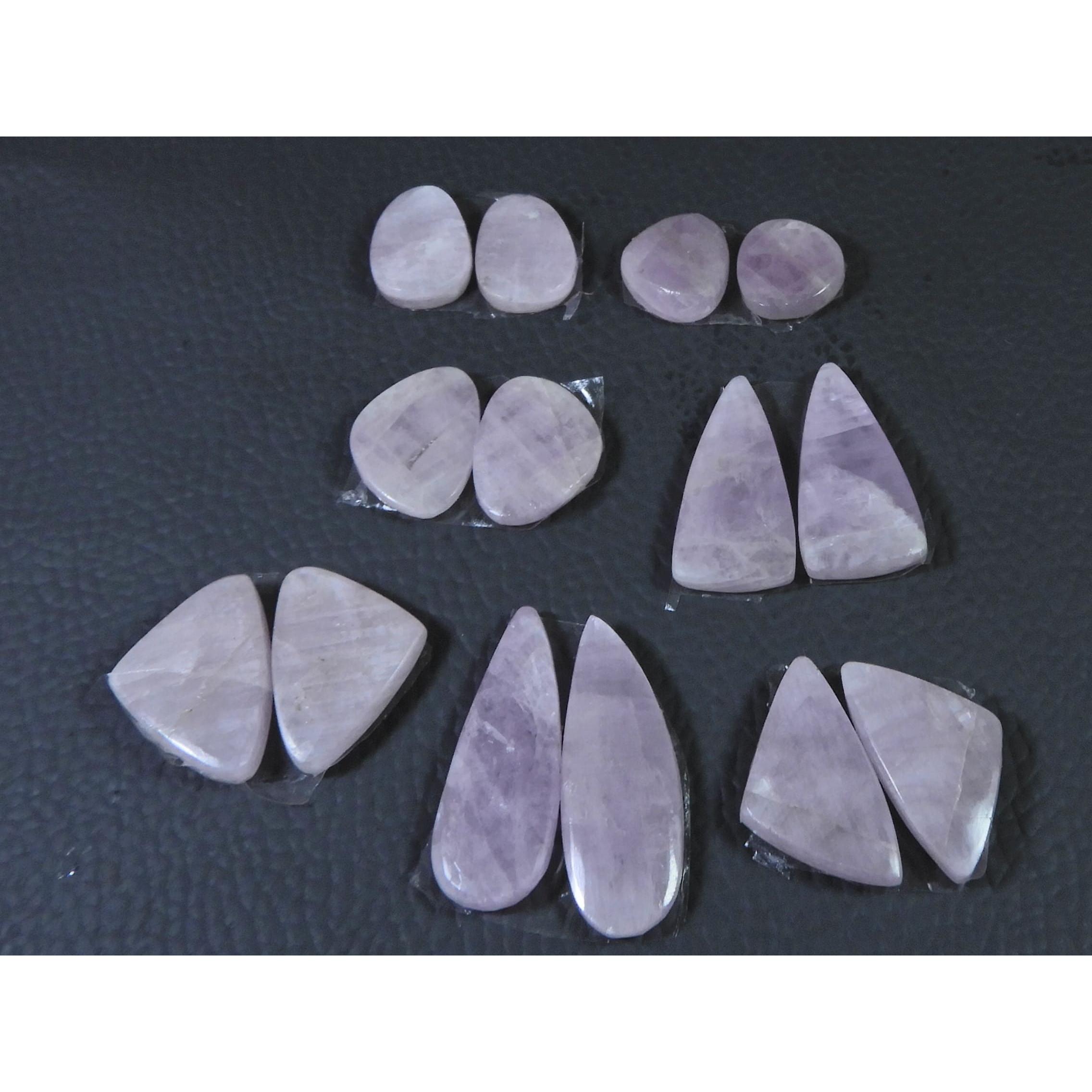 

130Cts. Натуральный розовый кунцит, парный, фантазийный кабошон, лот из 7 пар C-390