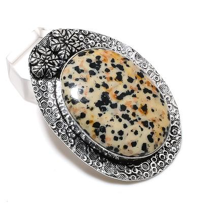 Natural Dalmation Jasper Gemstone 925 Sterling Silver Jewelry Pendant 2.13" i3P47