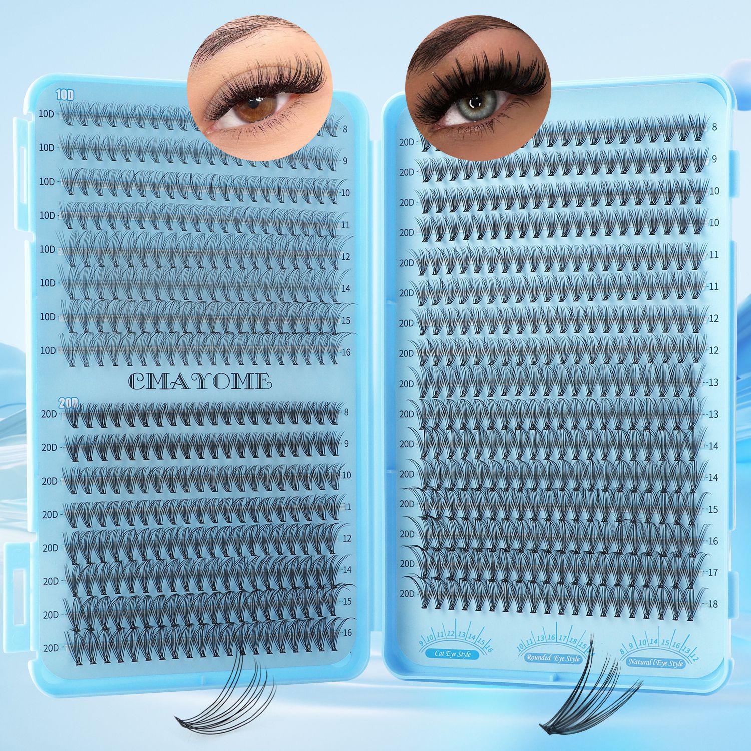 Европейские и американские DIY накладные ресницы - Большая емкость 640 пучков, Густые сегментированные удлинения