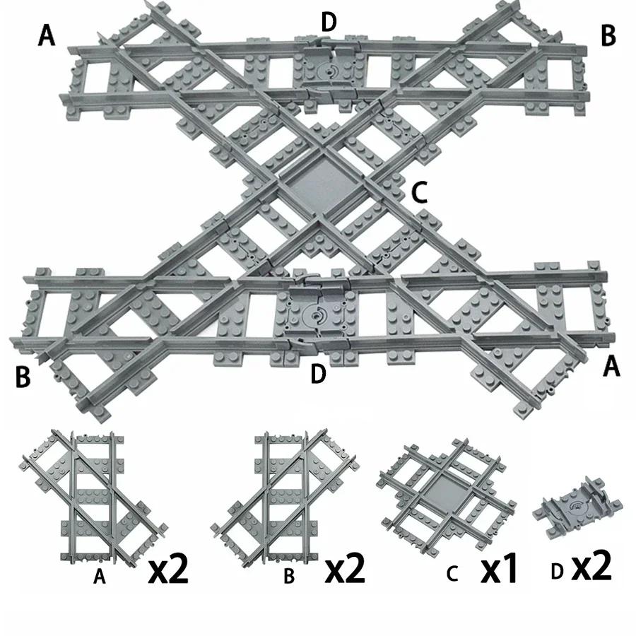 City Trains DIY Building Blocks Straight Curved Rail Bricks Parts Bridge Tunnel Model Soft Flexible Cross Tracks Railway MOC Toy