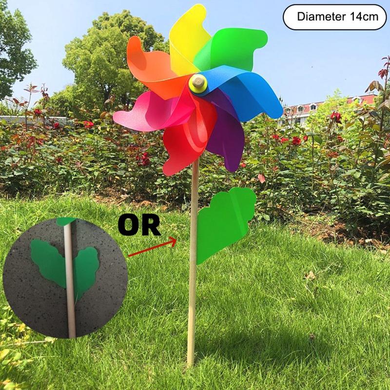 1 st 14/18/24/32 cm Trästång Sju Blad Färgrik DIY Vädermölla Trädgård Gård Fest Utomhus Vindsnurra Prydnad Leksaker för Barn