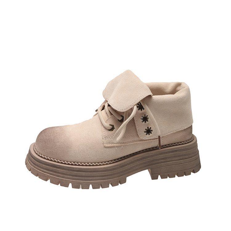 Retro Flap Boots Female Fall Thick Bottom Two Wear Short Boots Workwear Rhubarb Boots Fashionable and Comfortable