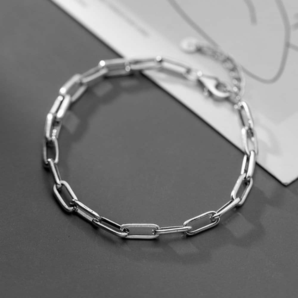 Silver 925 Daily Bold Layered Square Clip Chain Bracelet W026