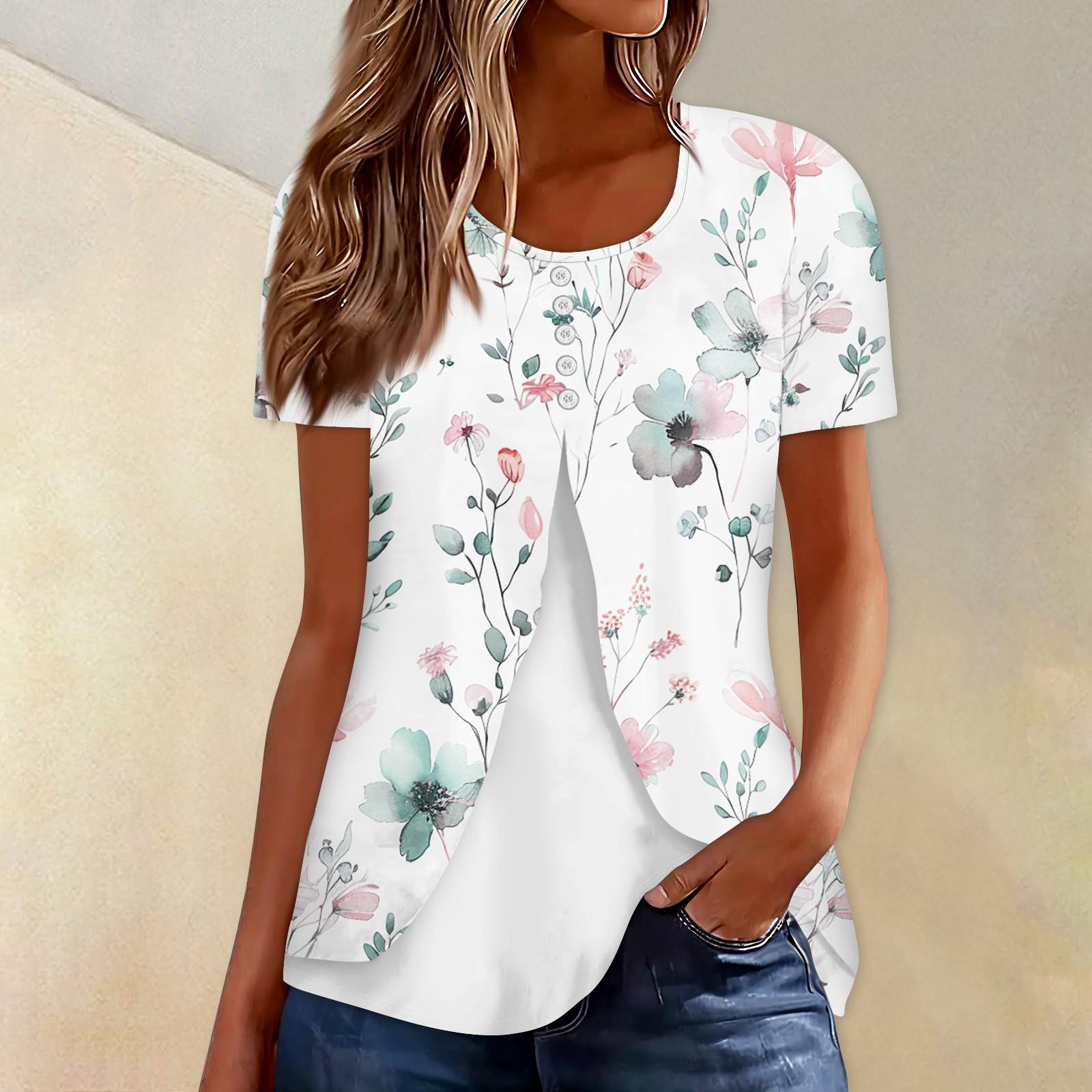 Женская летняя футболка с цветочным принтом — фото 9