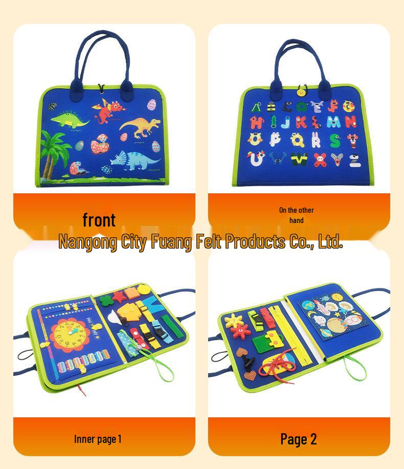 Teal Animal-Themed Montessori Sensory Busy Board Felt Bag Toy for Children