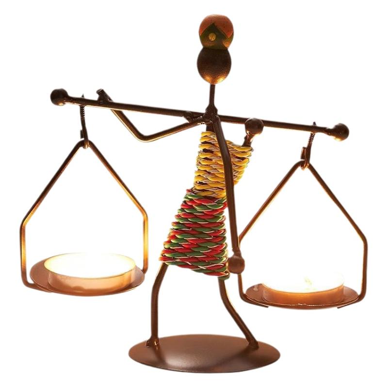 1Pc Nordic Iron Candlestick - Creative Retro Artistic Desktop Ornament, Abstract Crafts Candle Holder for Home Bar Decor