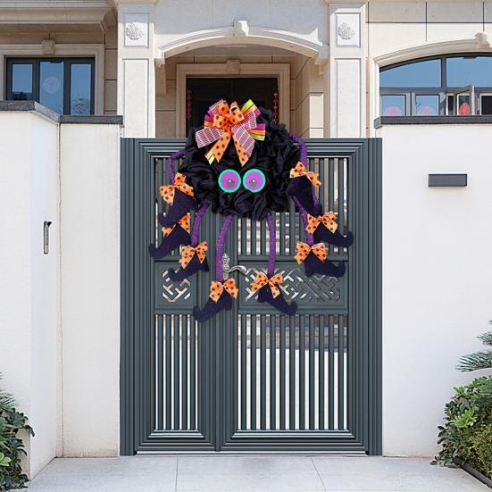 Halloween Spider Door Hanging Decoration with Bowknots Soft Cloth Cartoon Multi-legs Spider Wall Decor Wreath Party Supplies