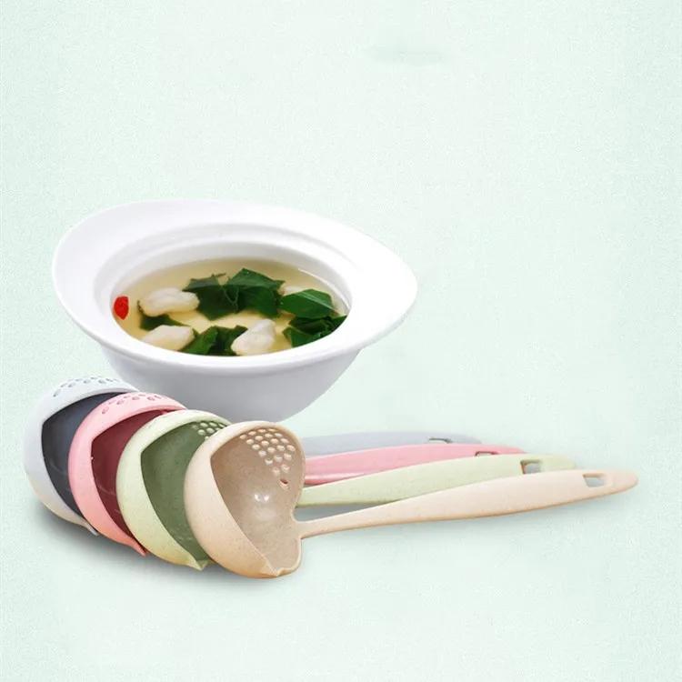 Creative Wheatgrass 2-in-1 Kitchen Spoon Long Handle Plastic Colander Filter Mesh Tableware Hot Pot Spoons Kitchens Accessories