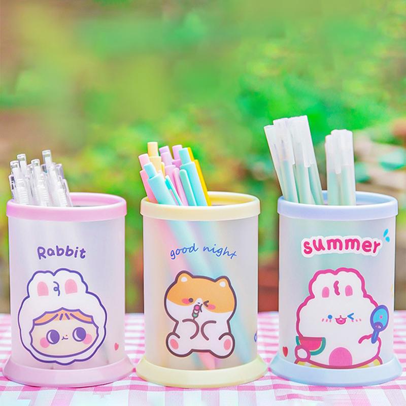 Kawaii Pen Holder Desktop Organizer  Cute Bear Bunny Stationery Cosmetics Storage Box