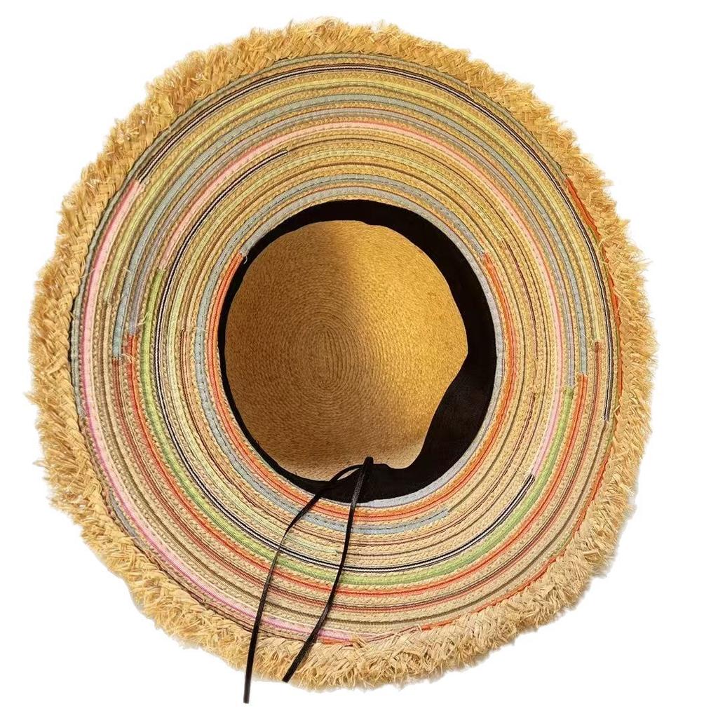Delle Handmade Rough Edge Lafite Straw Hat Big Eaves Ladies Sun Hat Bow Sun Hat