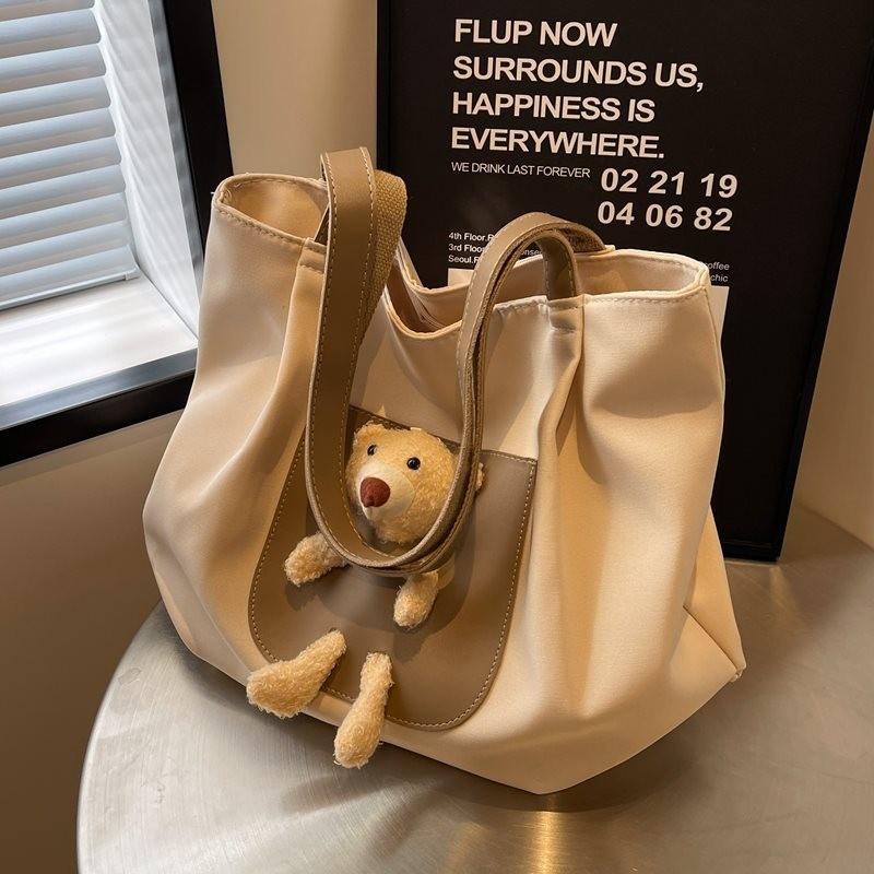 Adorable Large Capacity Canvas Shoulder Bag For Women With Cute Bear Design In Versatile Colors