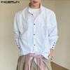 Men Spring Stand Neck Long Sleeve Striped Casual Oversized Shirts Tops