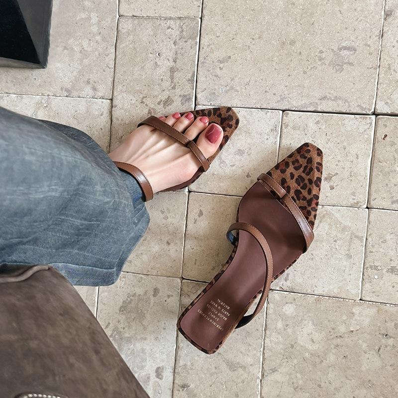 Sexy Set of Toe High Heels for Women's Spring and Summer 2025 New Niche One-word Strap Back Empty Stiletto Half-drag Sandals