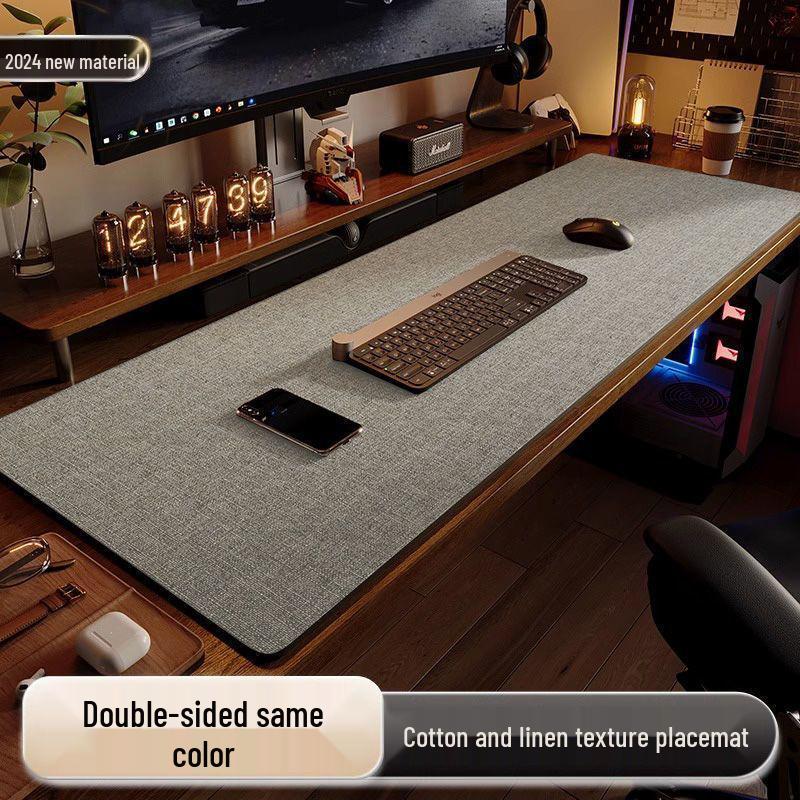 Pad de birou cu textură de bumbac și in și piele - Covoraș de masă pentru scris și mouse pentru birouri și mese de calculator