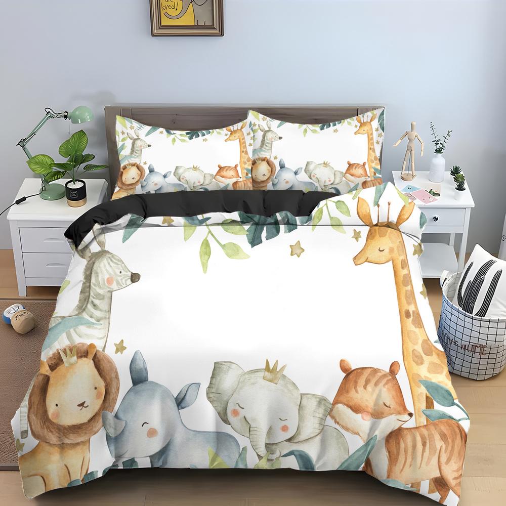 Cartoon Giraffe King Queen Duvet Cover Kids Girls Boys Animal Bedding Set Wildlife Quilt Cover 2/3pcs Polyester Comforter Cover