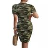 Women's Short Sleeve V-neck Camouflage Print Casual Slim Short Dress
