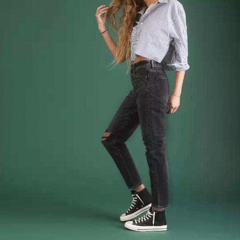 

2 Pieces 90% off Eagle Cattle Goods Black Gray Loose High Waist Mom Knee Hole No Elastic plus Size Girlfriend Denim C Eagle MOM hole Straight-leg 2 S(D5Z1) 12