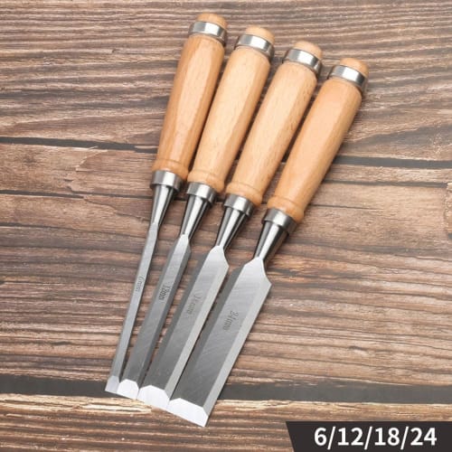 Set of 4 Chisels for Carpentry, 6/12/18/24mm, Chrome Vanadium Steel, Excellent Sharpness, Professional Grade