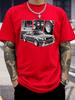 Summer 100 Pure Cotton Unisexs Fashionable Casual Classic Car Pattern Printed Loose Round Neck Short Sleeved Tshirt Top