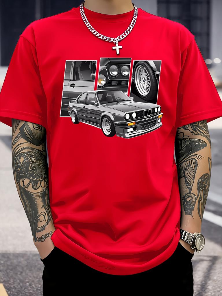 Summer 100 Pure Cotton Unisexs Fashionable Casual Classic Car Pattern Printed Loose Round Neck Short Sleeved Tshirt Top