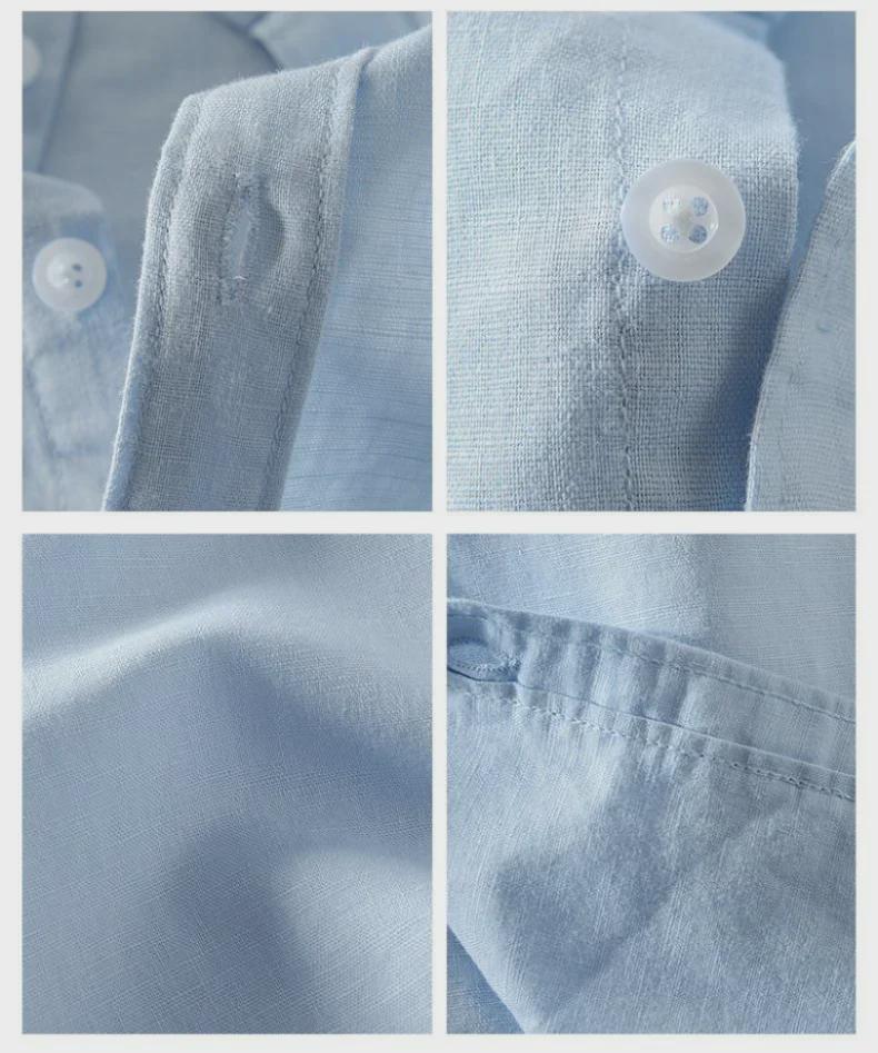 Men's Short Sleeve Slim Fit Breathable Cotton Linen Shirt