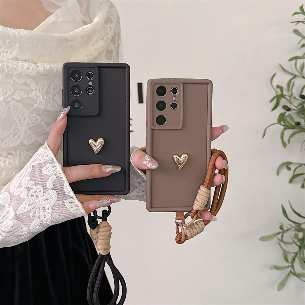 3D Gull Hjerte Kjærlighet Håndleddsstropp Deksel For Samsung Galaxy S25 Ultra S23 S22 Plus S24 S21 FE Note 20 A56 A55 A36 A35 A26 A16 A15 5G