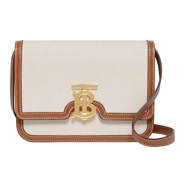 Burberry Women's Tb Exclusive Logo Metallic Lock Two-Tone Canvas And Leather Messenger Bag Shoulder Bag 80393651
