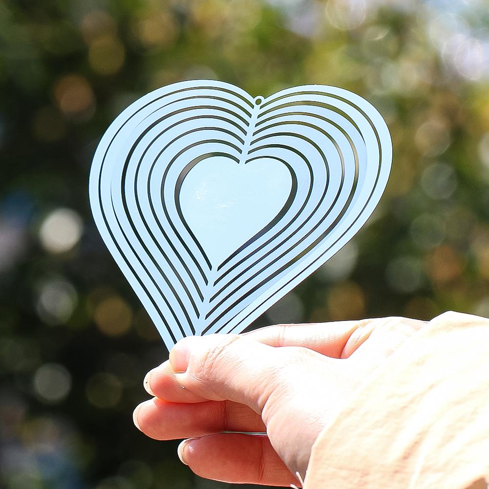 Stainless Steel Heart Wind Spinner Garden Hanging Decor Mirror Reflective 3D Whirling Wind Chimes Parts Pendant Bird Deterrent