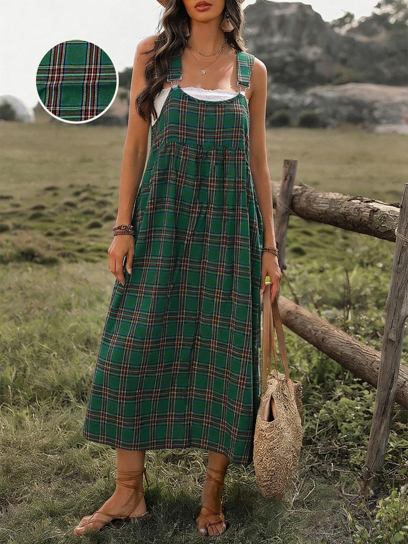 Plaid Strappy Maxi Dress - Spring/Summer Plus Size Women s Clothing 5XL