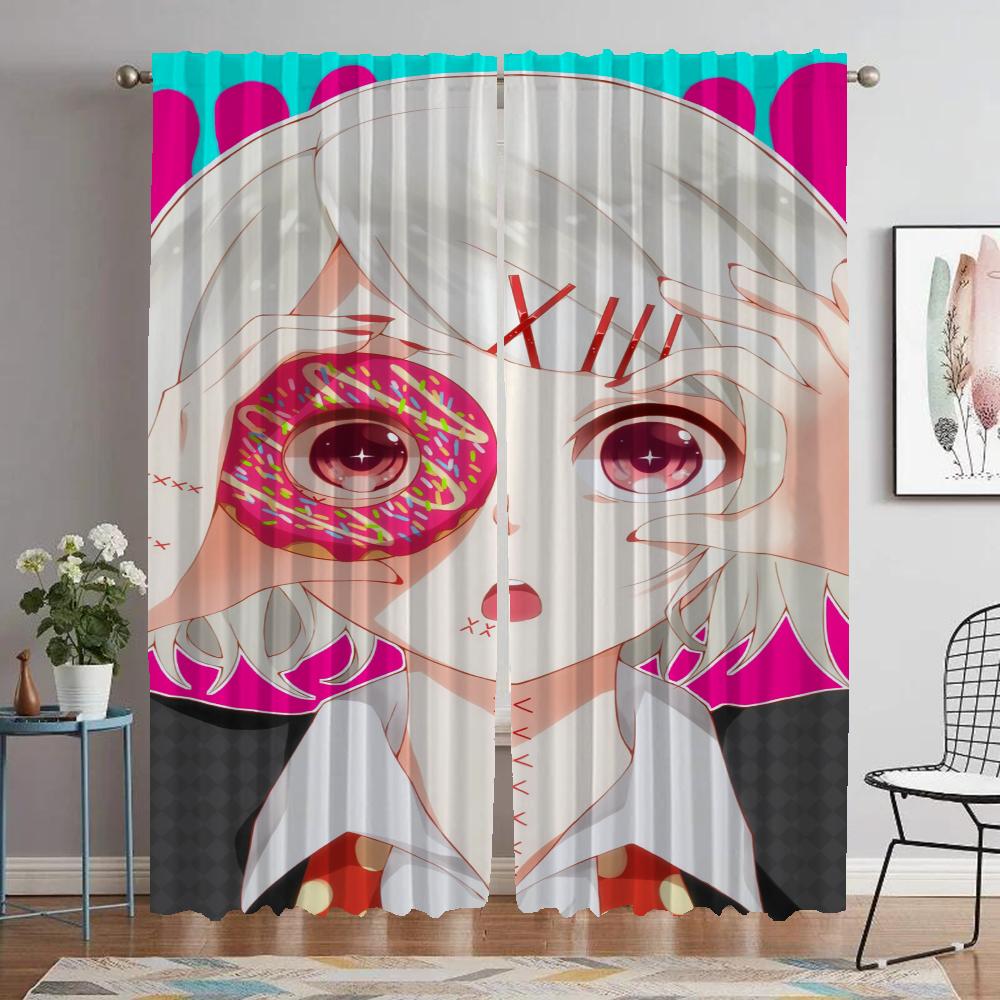 Fenstervorhang für Zimmer 2 Paneele Tokyo Ghoul Trennvorhänge Kinderzimmer Rollos Tüll für Schlafzimmer Halloween Dekoration Wohnzimmer