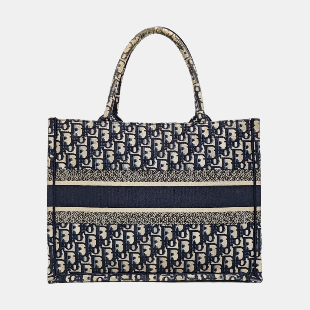 [Usato] Borsa Tote Media Tela Blu Ricamo Monogramma Borsa a Mano - Ottime Condizioni #7AWINR
