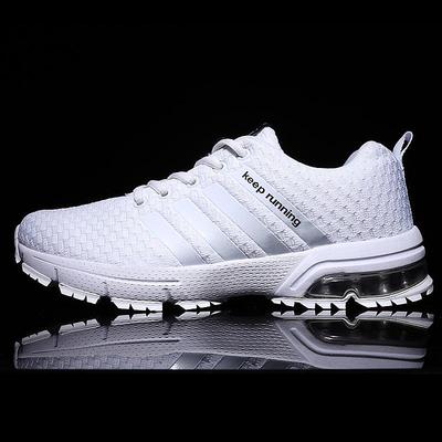 "2024 Summer Men's Breathable Air Cushion Running Shoes - Trendy Flying Weave Sports Sneakers for Men & Couples In Large Sizes"