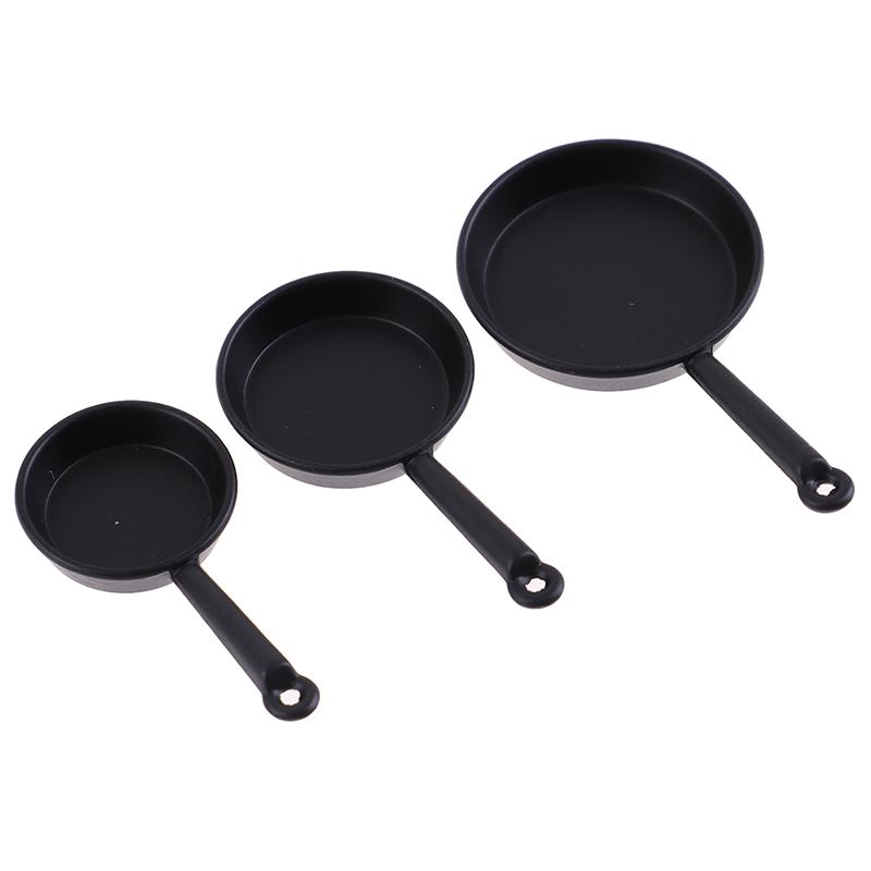 

Винтажный набор миниатюрных кухонных принадлежностей из 3 предметов, кастрюли из сплава, сковородки для кукольного домика 1/12 чёрный