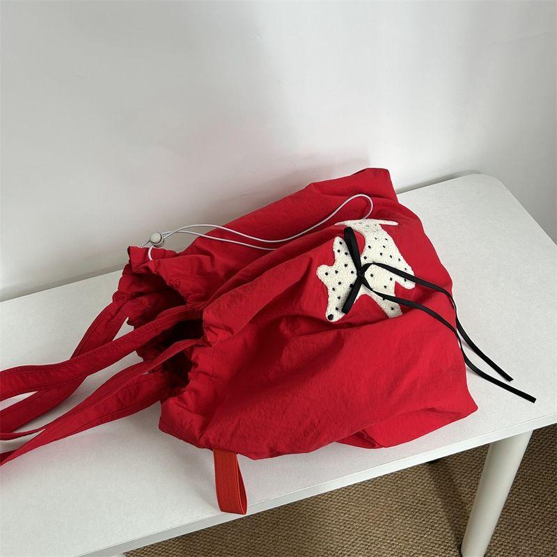 

Women s Lazy Red Nylon Holiday Drawstring Bag Embroider Red((Red lining))