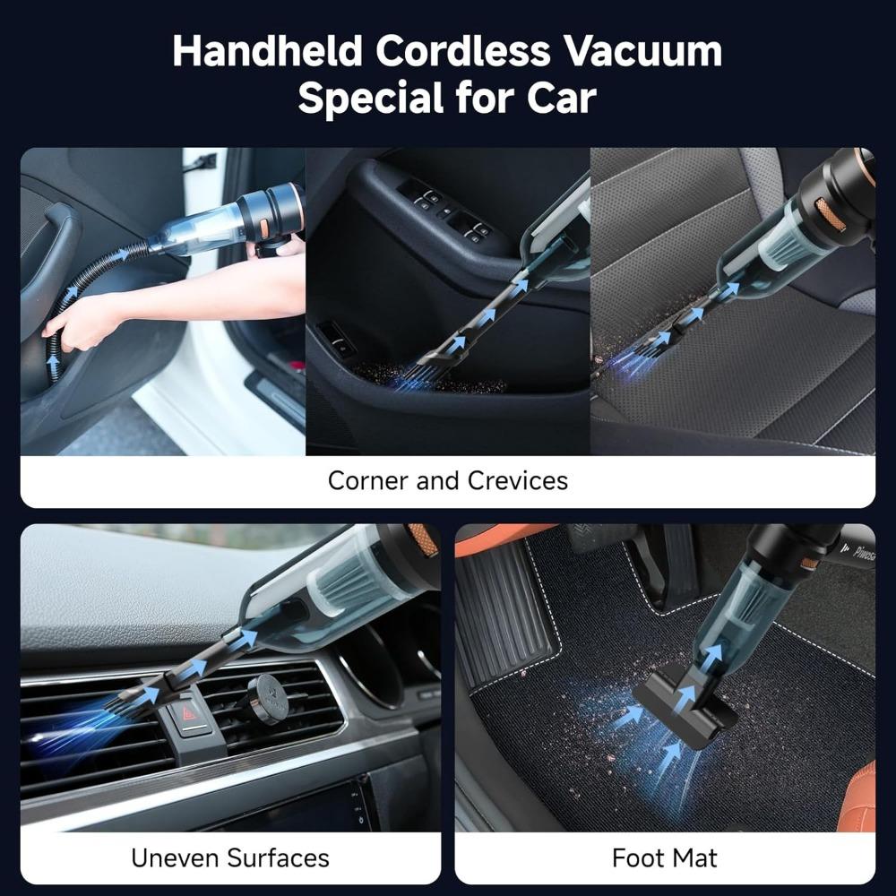 Handheld Vacuum Cordless, Car Vacuum Cleaner with Brushless Motor, Strong Suction Vacuum & Compressed Air Dusters with LED Light