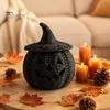 Decoraciones Espeluznantes para Repisa Halloween Cesta de Calabaza de Resina, Linterna Falsa Tejida Adorno, Acentos para el Hogar para Bote de Dulces Negro Decoración de Mesa Regalo de Inauguración