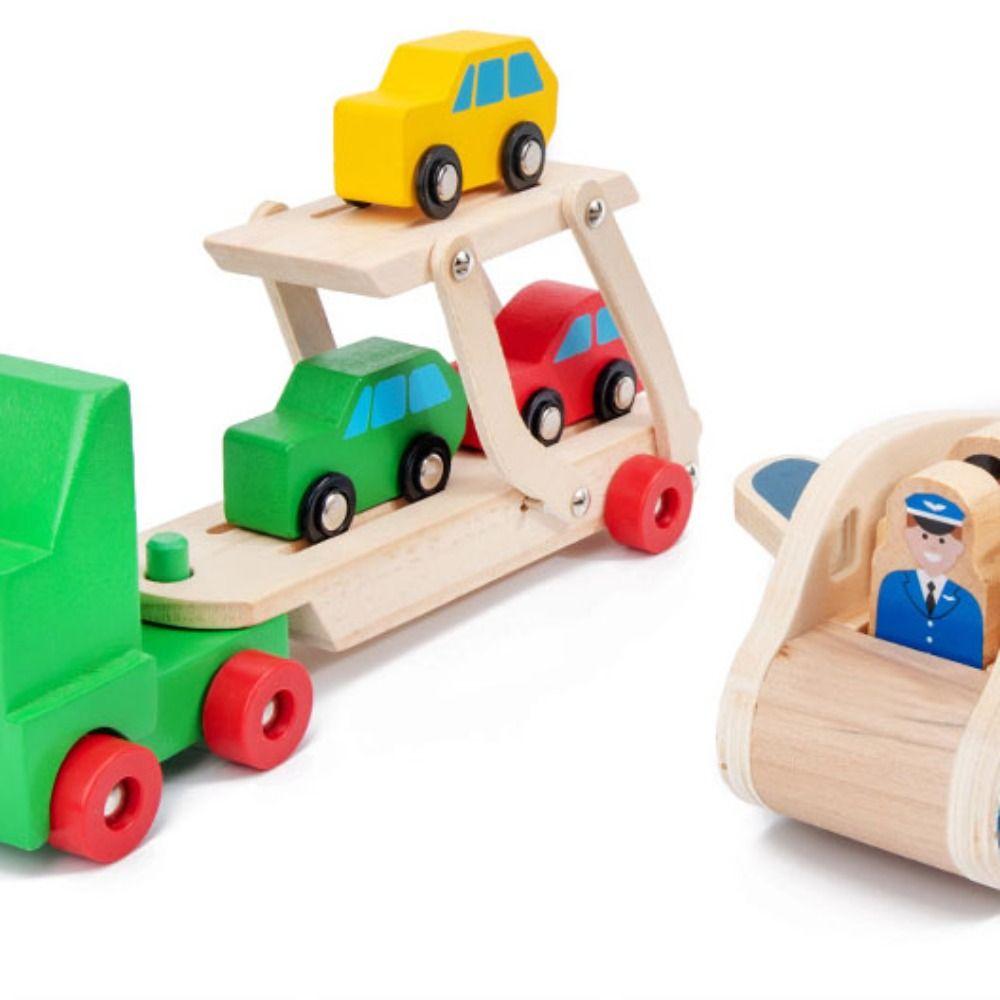 Trailer Wooden Passenger Plane Set Simulation Wooden Transportation Toys  Kids Toy