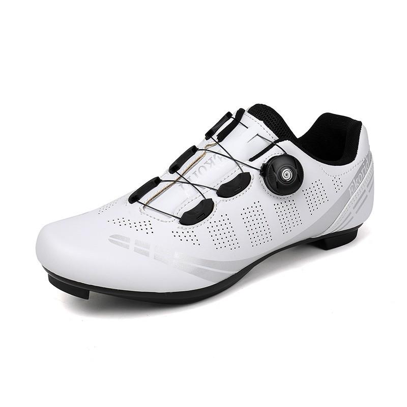 Unisex buty rowerowe z obrotowym pokrętłem, niskie, skórzana cholewka, kompatybilne z systemem zatrzaskowym do rowerów MTB i szosowych
