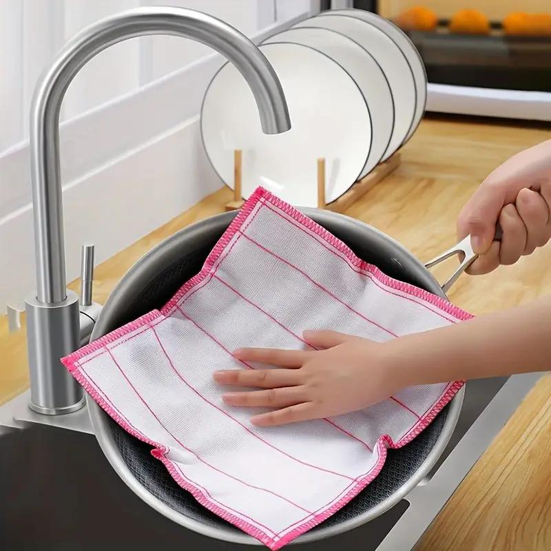 1-50pcs Anti-Oil Kitchen Towels Cotton Dishcloth Super Absorbent Non-stick Oil Reusable Cleaning Cloth Kitchen Daily Dish Towels