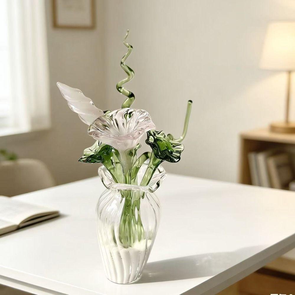 Mini Glass Flower Decor Colored Glaze Simulation Floral Handcrafted Floral Sculpture Gift Handmade Glass Flower Bouquet