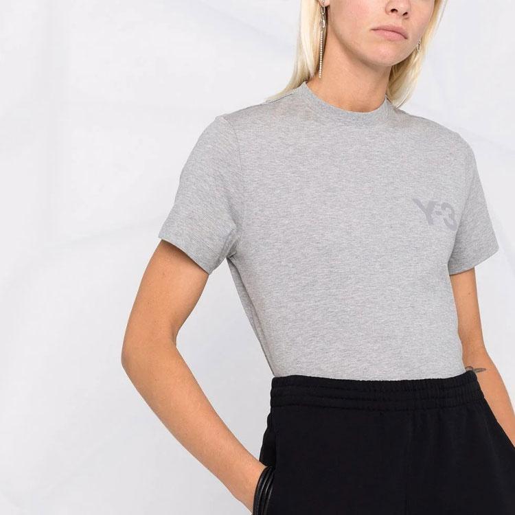 Y-3 FW21 Solid Color Logo Round Neck Short Sleeve T-Shirt Women Tops Gray HF7063
