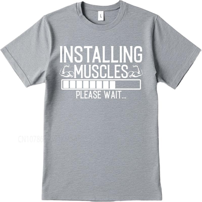 new cotton tshirt Plus Size summer Women tshirt Installing Muscles Please Wait Short Sleeve Travel Oneck tops male teeshirt