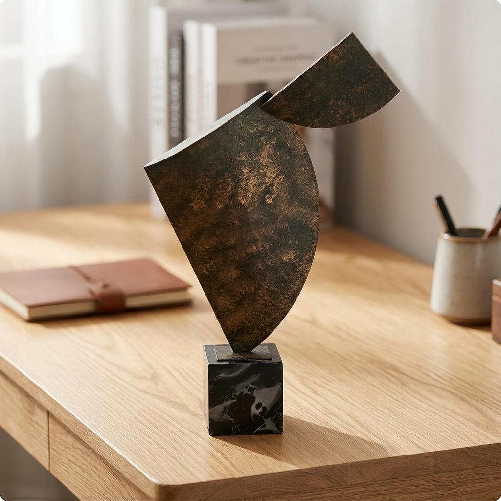 Metal Sculpture with Marble Base Sculptural Statue Statement for Study