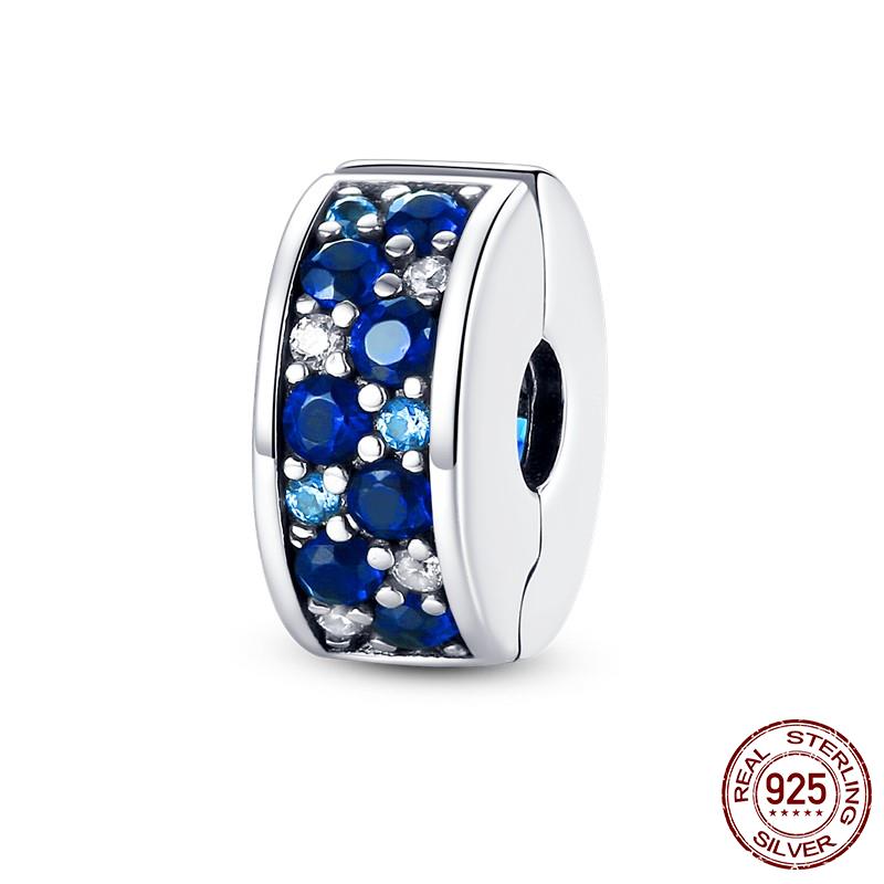 925 Silver Clasp CZ Pave Daisy Beads Stopper Clip Fit Original Bracelet Jewelry 1