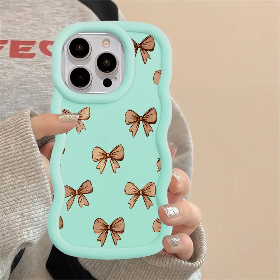 Soft Phone Cover Case for iPhone 17 Air 15 Plus 12 14 8 16 Pro Max 13 XR 11 Pink Bow