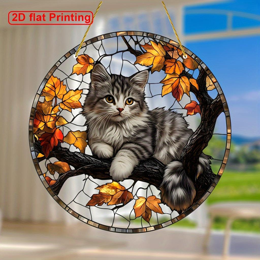 Cute Cat, Suncatcher Craft Stained Acrylic, Four Seasons Decoration, Novelty Home Decor, Perfect Durable for Bedroom, Store, Office, Kitchen