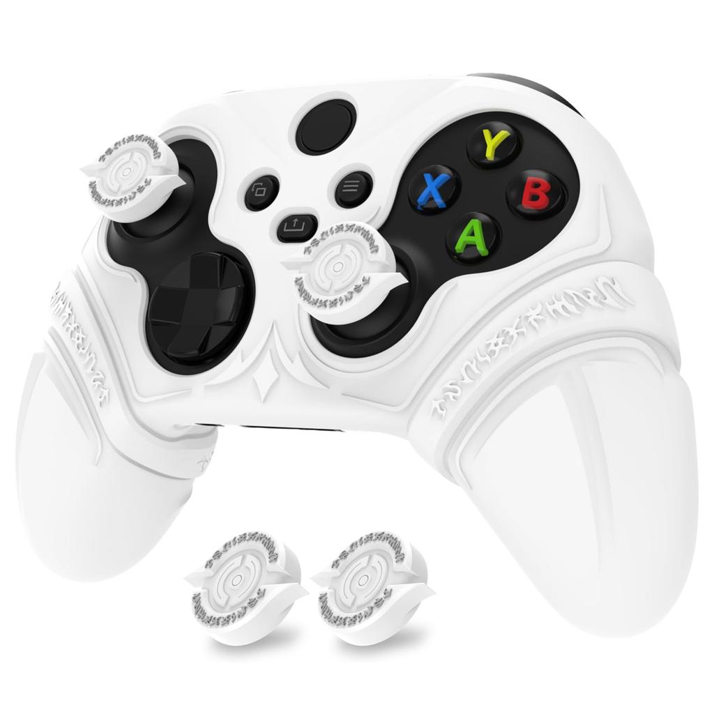 PlayVital Silicone Controller Cover for Xbox Series with Thumb Caps and Stickers Grip Shock Absorbing Runes Edition X/S – Non-Slip Skin, – (White)